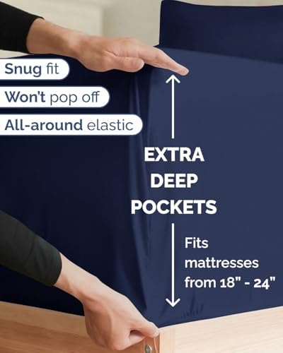 Extra Deep Twin XL Sheet Set - 3 Piece College Dorm Room - Navy Blue