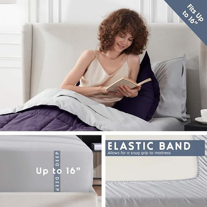 Nestl 7 Piece Twin XL Comforter Set – Purple Reversible Bed in a Bag – Complete Twin XL Size Bedding Set with Sheets, Set of 2 Down Alternative Pillows, Pillowcase and Sham