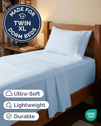 Extra Deep Twin XL Sheet Set - 3 Piece College Dorm Room - Light Blue