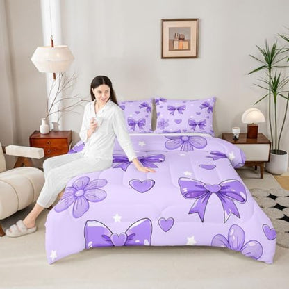 jejeloiu Bow Bedding Set for Boys Girls Bowknot Comforter Set Full Size