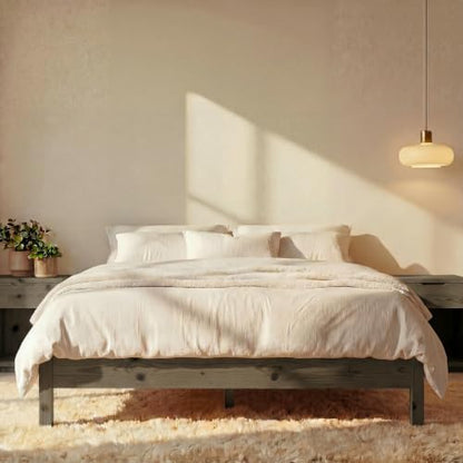 LIFEMENT Full Bed Frame Signature Wood Platform, Noise Free, Under Bed Storage, No Box Spring Needed, Easy Assembly, Gray