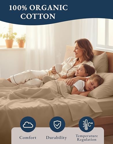 LANE LINEN Cal King Sheet Set 100% Organic Cotton Soft 4pc Percale - Taupe