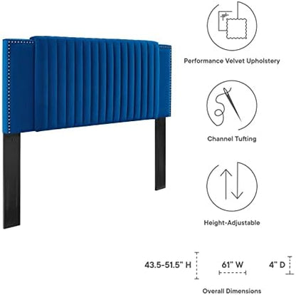 Modway MOD-6662-NAV Felicity Channel Tufted Performance Velvet Full/Queen Headboard, Navy