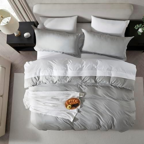 Hearth & Harbor Prewashed Queen Duvet Cover Set, Light Grey