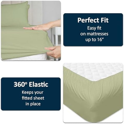 1 Piece Top Split Queen Fitted Sheet for Adjustable beds, 34" Split, Sage