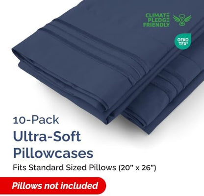 Standard Pillow Cases Set of 10 - Ultra Soft Pillowcase Covers - Navy Blue