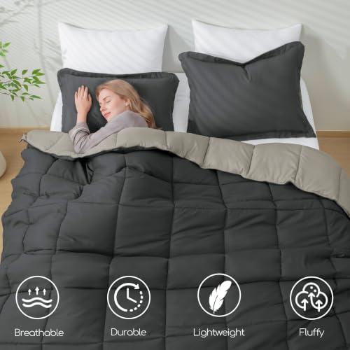 HIG 3pc Gray King Size Bedding Comforter Set Duvet Insert Blanket