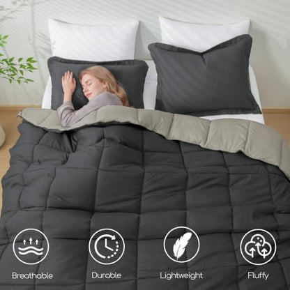 HIG 3pc Gray King Size Bedding Comforter Set Duvet Insert Blanket