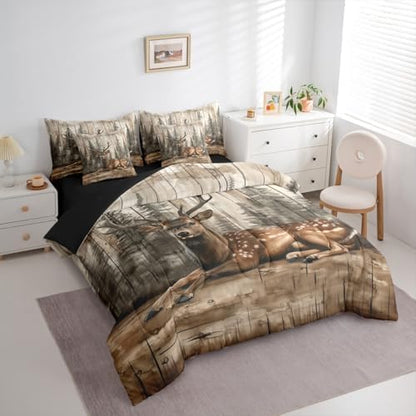 Erosebridal Jungle Deer Twin Comforter Set with Sheets 7 Piece Wild Animal Hunting Bed in A Bag Rustic Farmhouse Cabin Bedding Sets for Women Men Vintage Country Forest Wildlife Bed Set