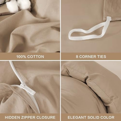SAPHREAS 100% Washed Cotton Duvet Cover Full Size Set, Linen Like Comforter Cover with Zipper Closure & Corner Ties (No Comforter), 80x90 Khaki
