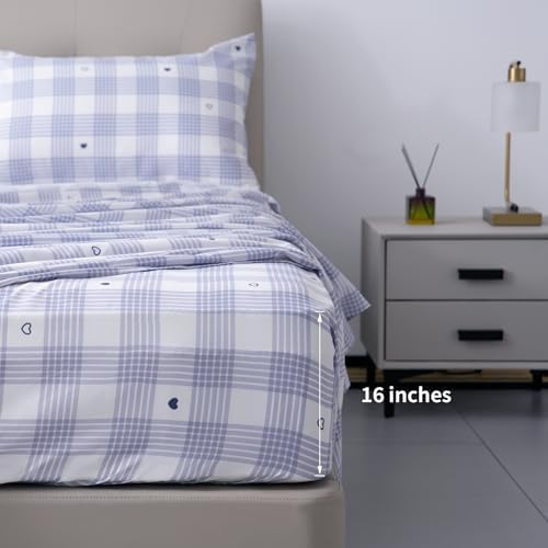Best Season Bed Sheet Set, Full Size, 4 Pieces(Heart and Grid)