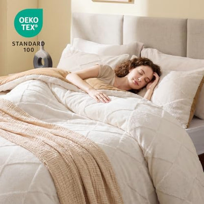 EXQ Home Tufted Diamond Comforter Set King, 3 Pieces Bed Set,Beige