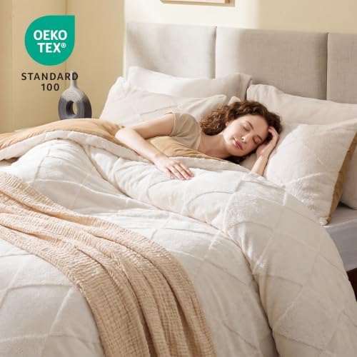 EXQ Home Tufted Diamond Comforter Set Queen, 3 Pieces Bed Set,Beige