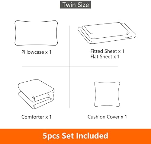 Gamer Bedding Set, 5 Piece Twin Size, Green, for Boys Girls Kids Teens, Video Game Bedding Decorative Bed in a Bag with Comforter, Sheets, Pillow Case, Cushion Cover
