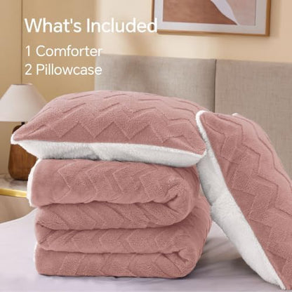BEDELITE Fluffy Sherpa King Comforter Set,Dusty Pink