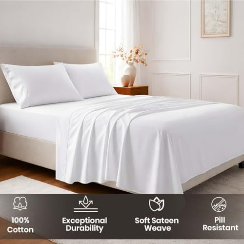 SGI bedding 100% Egyptian Cotton Sheets Twin Size – Cooling Sheets, Soft Breathable White Bedding, Luxury Bedding, Luxury Hotel Sheet Set, Deep Pocket 18", 4 Piece Set