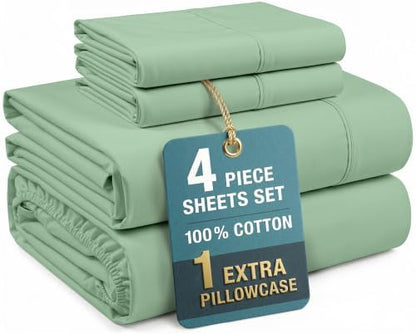 Casa Platino Twin XL Bed Sheets – 100% Cotton Sheets with 2 Pillowcases, Crisp Percale Weave & Cozy Feel, Cooling & Breathable Twin XL Sheet Set with 15" Deep Pocket, Excellent Quality – Sage Green