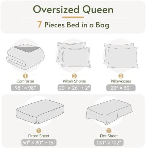 Oversized Queen Comforter Set, Linen Bed in a Bag, Bedding Set with sheets