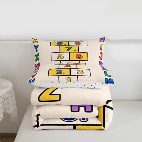 jejeloiu Alphabet ABC Bedding Set Soft for Boys Girls, Number Learning Comforter Set Twin Size Colorful Educational Duvet Quilt Microfiber Bedroom Decor 2 Pcs with 1 Pillow Cases