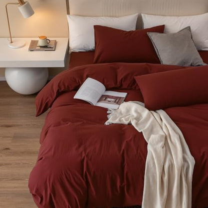 JIYUAN King Washed Cotton Duvet Cover Set, 3-Piece, Relaxed Linen Feel