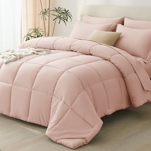 CozyLux King Size Comforter Set, 7-Piece Bed in a Bag, Blush Pink
