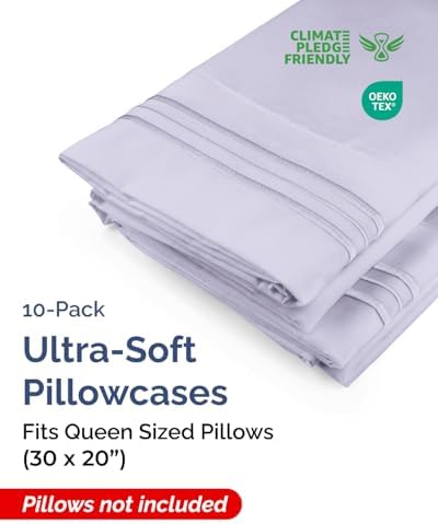 Queen Pillow Cases Set of 10 - Soft Pillowcase Covers - Light Lavender