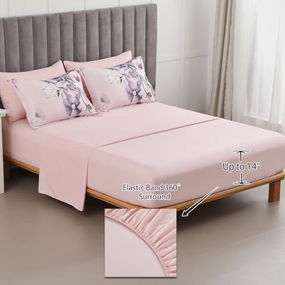 Luxudecor Floral Comforter Set King Size 7 Piece, Blush Pink Flower Bed in a Bag, Elegant Comforter Bedding Set for All Season (Blush Pink, 104"x90")