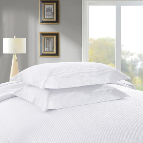 MarCielo 3-Piece 100% Cotton Oversized Bedspread Lightweight Quilt Coverlet Embroidery Farmhouse Bedding Set (TG Bright White, Oversized Queen (100"x106"))