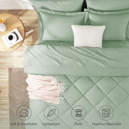 CozyLux Twin Comforter Set 68"x88" Sage Green - 5 Piece Bed in a Bag