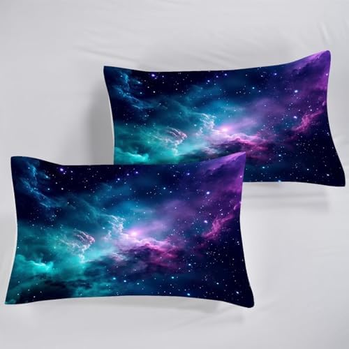 Blue Galaxy Comforter Set Twin Size Space Bedding for Kids Girls Teen Bedroom Decor Moon Cloud Starry Sky Glitter Star Quilt Bed Sets, 1 Comforter 1 Pillowcase