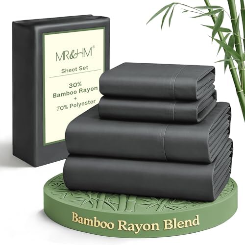 MR&HM King Size Sheet Set 4 Pieces, Rayon Derived from Bamboo Blend