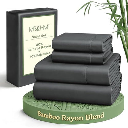 MR&HM King Size Sheet Set 4 Pieces, Rayon Derived from Bamboo Blend