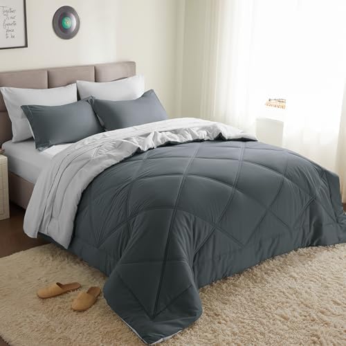 Joiedomi King Size Comforter Set with Sheets Dark Grey, 7 Pieces King Bedding Set with 1 Down Alternative Comforter, 1 Flat Sheet, 1 Fitted Sheet, 2 Pillowcases and 2 Pillow Shams, Bed in a Bag