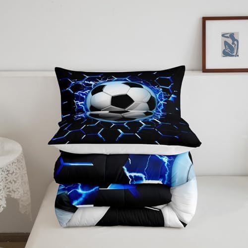 Castle Fairy Football Twin Size Comforter Set,Geometric Honeycomb Hexagon Quilt Set Soft Bed Collection,Soccer Sports Games Bedding Comforter for Boys Girls Room Decor,2 Pcs