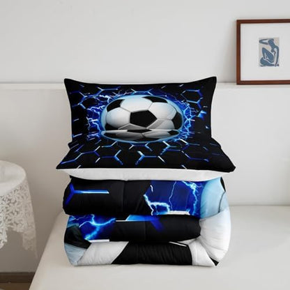 Castle Fairy Football Twin Size Comforter Set,Geometric Honeycomb Hexagon Quilt Set Soft Bed Collection,Soccer Sports Games Bedding Comforter for Boys Girls Room Decor,2 Pcs
