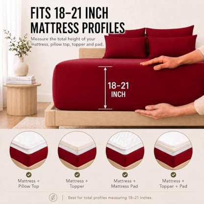 CozyLux Twin XL Sheet Set 4-Piece, 21-Inch Deep Pocket, Soft Brushed Feel