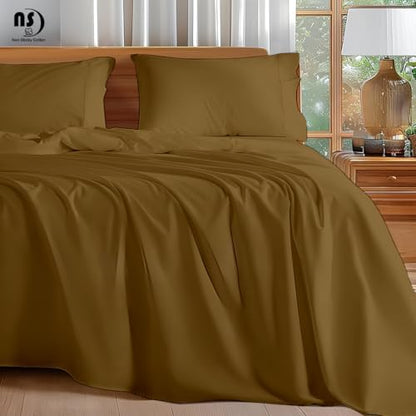 NON Sticky cotton King 4 Piece Sheet Set, 100% Long Staple Cotton, Soft Cooling Hotel Luxury Bedding Sheets, Deep Pocket Fits 10" to 18" Mattress, 78" x 80", Taupe Solid