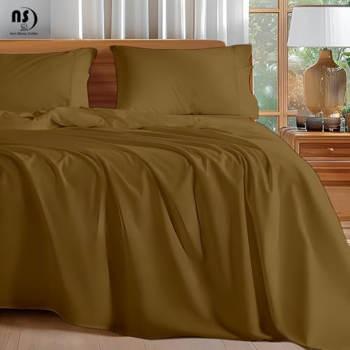 NON Sticky cotton Twin XL 4 Piece Sheet Set, 100% Long Staple Cotton, Soft Cooling Hotel Luxury Bedding Sheets, Deep Pocket Fits 10" to 18" Mattress, 39" x 80", Taupe Solid