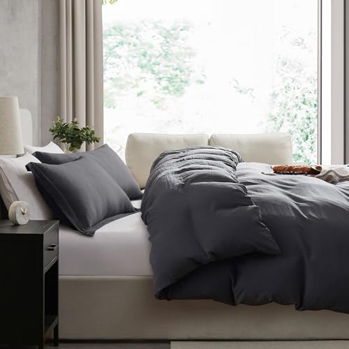Hearth & Harbor Prewashed Full Duvet Cover Set, Dark Grey