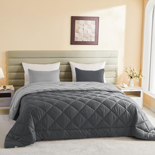 120x98 Oversized King Comforter,Super King Size Comforter Oversized, All Season Soft Lightweight Quilt Down Alternative Duvet Insert with 8 Corner Tabs, Dark Grey/Grey