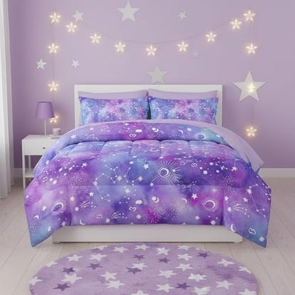 QOOMO Purple Galaxy 7 Pieces Comforter Set Queen,Constellation Bedding Set