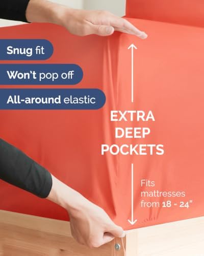 CGK Linens 2 Pack Extra Deep Twin Fitted Sheets - Coral