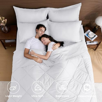 HEVUMYI 7-Piece California King Comforter Set, White Bed in a Bag