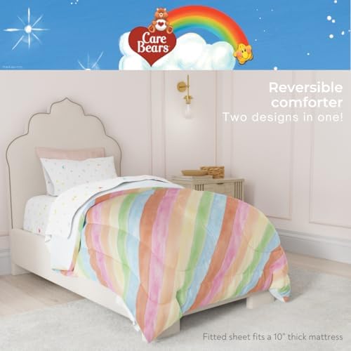 Care Bears Classic Super Soft Cozy Reversible Microfiber Comforter and Sheet Set, 5 Piece Full Size, (Official Licensed Product) By Franco Collectibles