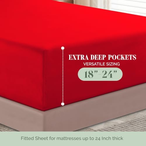 Elegant Comfort 4-Piece Bed Sheet Set - Luxury Bedding 1500 Premium Hotel Quality Microfiber, All Around Elastic 18-24 Inches Deep Fitted Sheet- Extra Deep Pocket Sheets, Full, Red