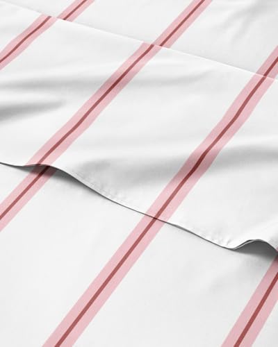Full 4 Piece Striped Sheet Set - Soft, Breathable & Cooling - Red Stripe