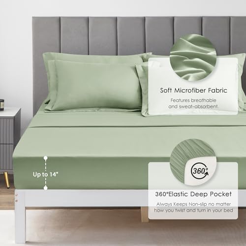 Love's cabin California King Comforter Set Sage, 7 Pieces California King Bed in a Bag, All Season Bedding Sets with 1 Comforter, 1 Flat Sheet, 1 Fitted Sheet, 2 Pillowcase and 2 Pillow Sham