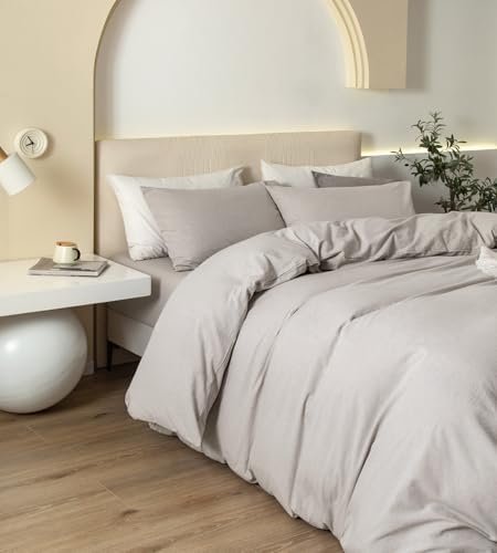 JIYUAN Super King Washed Cotton Duvet Cover Set, Relaxed Linen Feel
