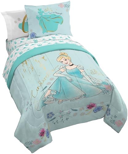 Disney Princess Full Size Comforter Set 7 Piece Kids Bedding, Blue