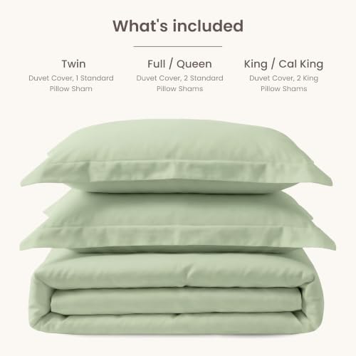 BIOWEAVES 100% Organic Cotton King Duvet Cover Set, 3-Piece, 300 Thread Count Sateen Weave GOTS Certified Comforter Cover with Buttoned Closure and 2 Pillow Shams – Pastel Green, 104x90 inches